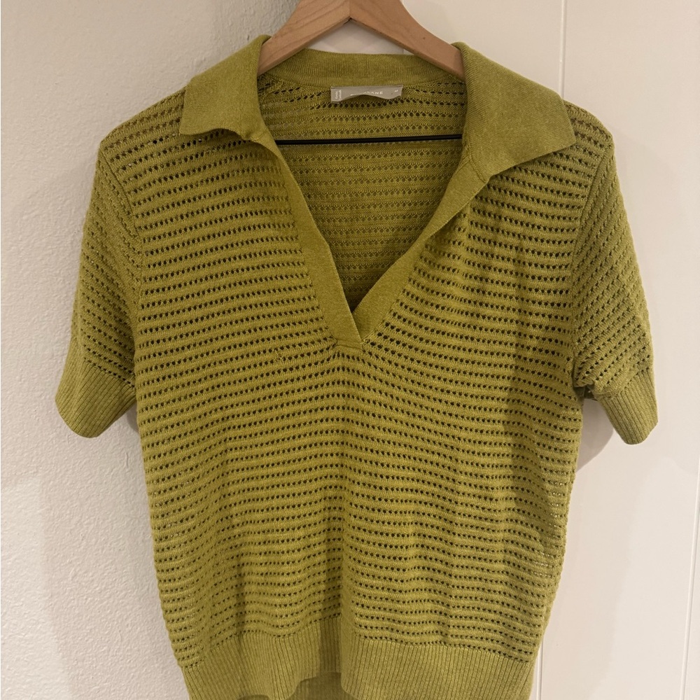 Everlane Olive Green Knit Collared Top